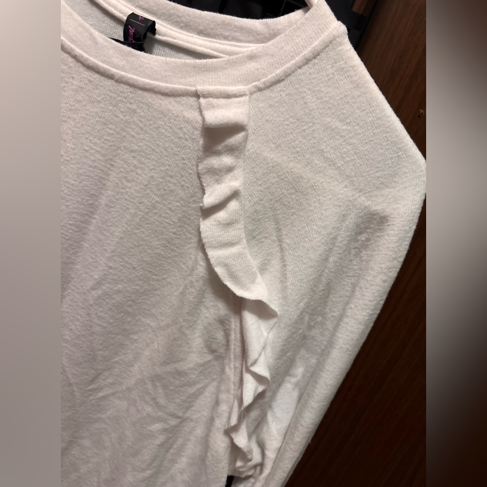 Betsey Johnson White Long Sleeve Top with Ruffles - Picture 2 of 3